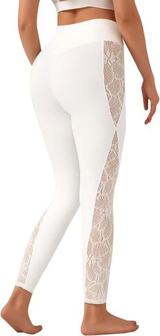 Women's Yoga Pants Lace Splicing Leggings V Crossover High Waisted Workout Pants for Running Cycling Athletic Fitness in Saudi Arabia