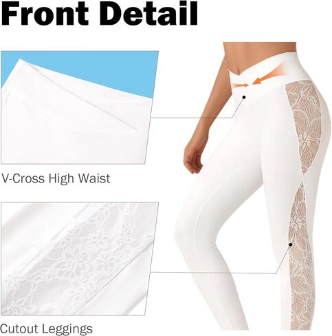 Women's Yoga Pants Lace Splicing Leggings V Crossover High Waisted Workout Pants for Running Cycling Athletic Fitness in Saudi Arabia