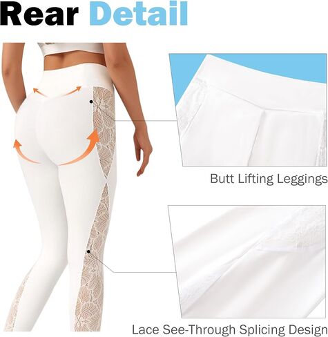 Women's Yoga Pants Lace Splicing Leggings V Crossover High Waisted Workout Pants for Running Cycling Athletic Fitness in Saudi Arabia