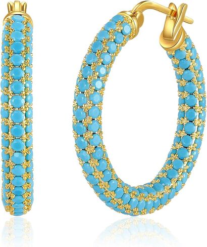 Rhinestone Hoop Earrings for Women Trendy Prom Silver/Gold Chunky Hoops Earring 18K Gold Plated 925 Sterling Silver Post, Sparkling CZ Zirconia Jewelry Gifts in Kuwait