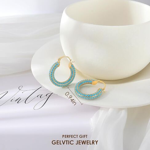 Rhinestone Hoop Earrings for Women Trendy Prom Silver/Gold Chunky Hoops Earring 18K Gold Plated 925 Sterling Silver Post, Sparkling CZ Zirconia Jewelry Gifts in Kuwait