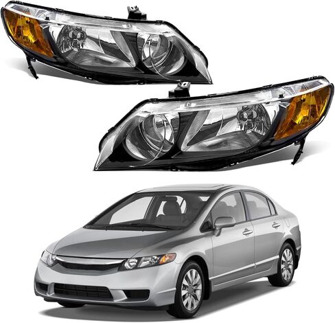 Headlights Assembly for 2006 2007 2008 Hyundai Sonata Black Housing Amber Reflector Headlamp Replacement Pair in Kuwait