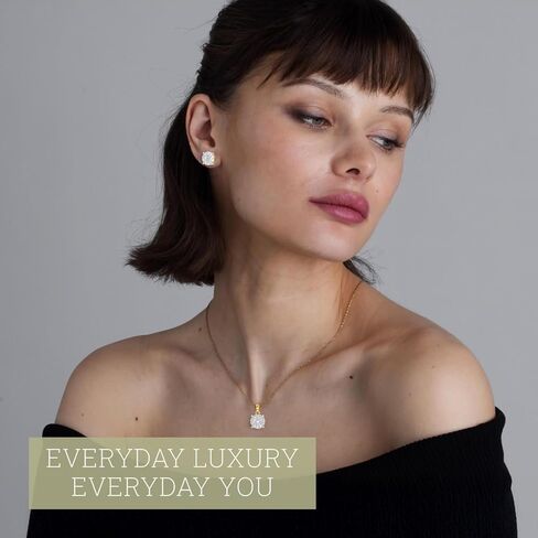 GILDED 1 CTTW Lab-Grown Diamond Round Necklace & Earring Set, Sterling Silver or 14K Gold-Plated, 18" Chain, Tarnish-Resistant, Elegant & Ethical Jewelry for Women, Gift-Boxed, Perfect for Gifting in Kuwait