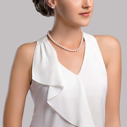مصدر اللؤلؤ 14 كيلو الذهب 7.5-8.0 مم AAA جودة جولة حقيقية يابانية حقيقية Akoya Saltwater Necklace Pearl Necklace في 18 "طول الأميرة للنساء in Saudi Arabia