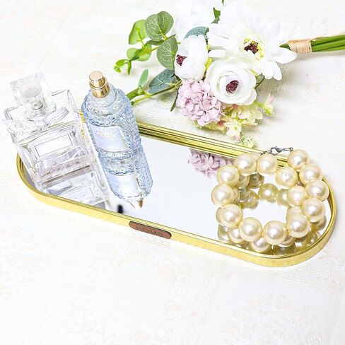 عطر الغرور مرآة صينية ، تخزين مجوهرات مستديرة من الفولاذ المقاوم للصدأ ، منظم مزخرف لحمام غرفة نوم الخزانة ، مقاومة للخدش - الذهب in Kuwait