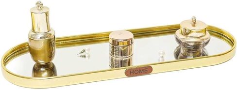 عطر الغرور مرآة صينية ، تخزين مجوهرات مستديرة من الفولاذ المقاوم للصدأ ، منظم مزخرف لحمام غرفة نوم الخزانة ، مقاومة للخدش - الذهب in Kuwait