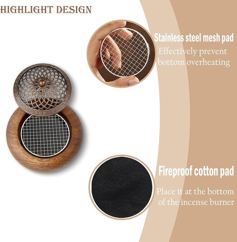 موقد البخور الخشبي الأكاسيا للأقماع والملفات ، مع حامل العصي-3 في 1 ، Zen التأمل اليوغا ديكور غرفة المنزل in Kuwait