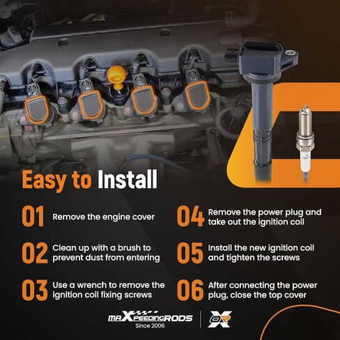 MaxPeedingRods UF712 مجموعة من 4 حزمة ملفات الإشعال ومسندات شرارة Iridium ملائمة لـ Acura ILX TLX 2015-2020 L4 2.4L ، لـ Honda Accord CR-V L4 2.4L 2013-2019 ، Coil Kit استبدال UF-712 3052A2A01 in Kuwait