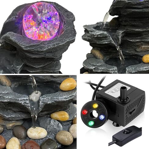 Rock Cascading Tabletop Fountain with Spinning Ball, Zen Meditation Indoor Waterfall Feature with LED Light for Home Office Bedroom in Kuwait