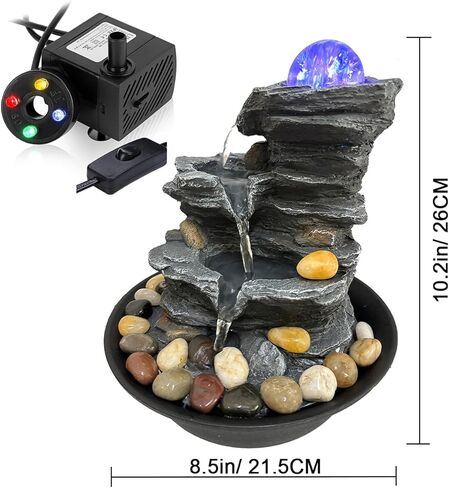 Rock Cascading Tabletop Fountain with Spinning Ball, Zen Meditation Indoor Waterfall Feature with LED Light for Home Office Bedroom in Kuwait