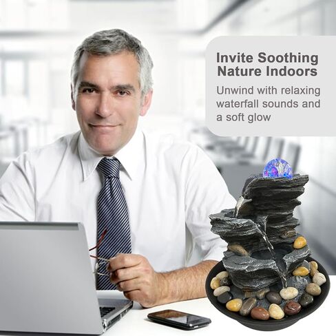 Rock Cascading Tabletop Fountain with Spinning Ball, Zen Meditation Indoor Waterfall Feature with LED Light for Home Office Bedroom in Kuwait