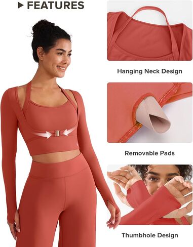 BRXL Long Sleeve Halter Tee for Women with Thumb Hole Cropped Tops Slim Fit Athletic Pilates Workout Gym Shirts in Saudi Arabia
