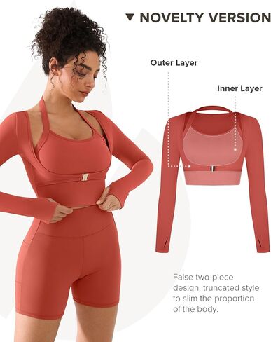 BRXL Long Sleeve Halter Tee for Women with Thumb Hole Cropped Tops Slim Fit Athletic Pilates Workout Gym Shirts in Saudi Arabia