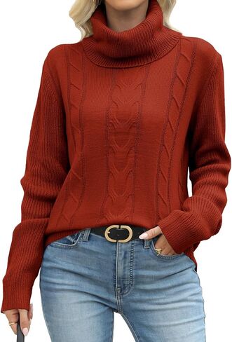 MixShe Womens Sweaters 2025 Turtleneck Cable Knit Pullover Sweater S-XL in Kuwait