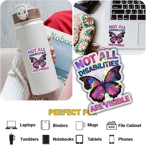 (3Pcs) Not All Disabilities are Visible Butterfly Sticker, Dysautonomia Awareness Vinyl Sticker, Invisible Illness Stickers, Mental Health Decal - Sticker for Laptop Water Bottle Phone Hard Hat 3" in Kuwait