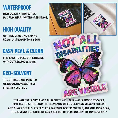 (3Pcs) Not All Disabilities are Visible Butterfly Sticker, Dysautonomia Awareness Vinyl Sticker, Invisible Illness Stickers, Mental Health Decal - Sticker for Laptop Water Bottle Phone Hard Hat 3" in Kuwait