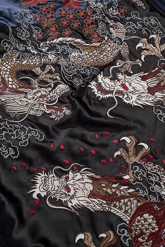 قابلة للانعكاس التنين التطريز سترة ساتان ساتان كامل زيب أزياء الشارع اليابانية معطف كبير الحجم in Kuwait