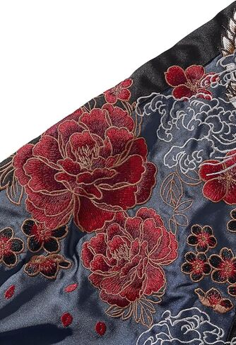 قابلة للانعكاس التنين التطريز سترة ساتان ساتان كامل زيب أزياء الشارع اليابانية معطف كبير الحجم in Kuwait