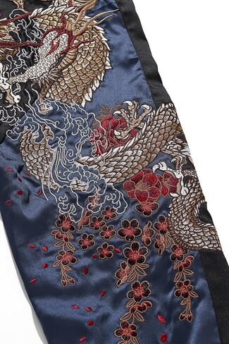 قابلة للانعكاس التنين التطريز سترة ساتان ساتان كامل زيب أزياء الشارع اليابانية معطف كبير الحجم in Kuwait