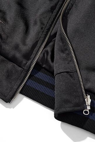 قابلة للانعكاس التنين التطريز سترة ساتان ساتان كامل زيب أزياء الشارع اليابانية معطف كبير الحجم in Kuwait