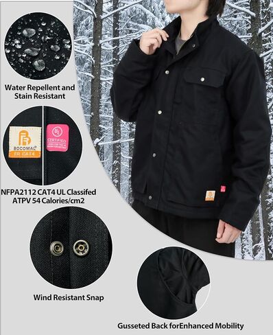 BOCOMAL FR Jackets Insulated Coat CAT4 Fire Resistant Duck Canvas Winter Outwear Light Water Repellent and Oil Resistant in Saudi Arabia