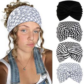 Toebeffect Floral Bandana Bandana for Women ، 4 حزم إضافية عريضة عصرية معقدة لشعر المرأة ، Boho Turban Hairbands إكسسوارات الشعر الرياضية غير الرسمية للتمرين اليوغا in Kuwait