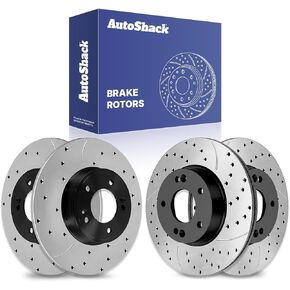 AutoShack Black Hat Drilled and Slotted Brake Rotors Front and Rear Brake Rotor Replacement Kit for Kia Soul Seltos Forte5 Forte Koup Hyundai Kona Venue Elantra Coupe Elantra GT Veloster BRKPKG0424 in Kuwait