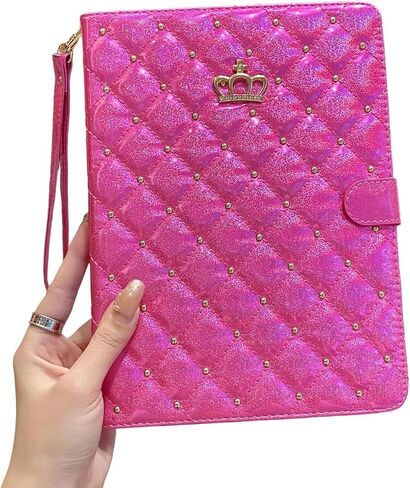 Case for Galaxy Tab A9+/A9 Plus 11 inch 2023, Glitter Sparkly PU Leather Crown Bling Folio Cover with Pencil Holder Multiple Viewing Angles (SM-X210/X216/X218) Auto Wake/Sleep (Pink) in Saudi Arabia