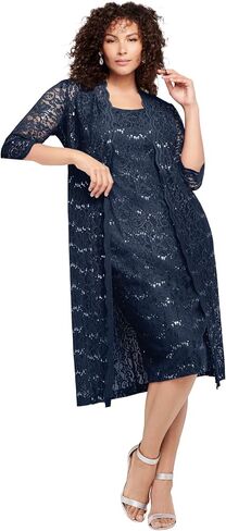 Roaman's Women's Plus Size Sequin Lace Jacket Dress in Kuwait