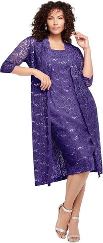 Roaman's Women's Plus Size Sequin Lace Jacket Dress in Kuwait