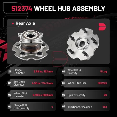 BDFHYK 512188 2PCS Rear Wheel Bearing and Hub Assembly 5 Lugs Compatible with Acura TL 2004-2008, Compatible with Honda Accord 2006-2007 in Saudi Arabia