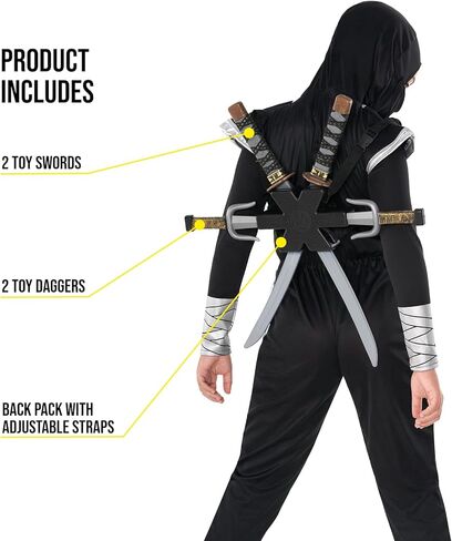 Morph Sleek Black Ninja Costume Accessories with Ninja Swords for Kids with Back Strap Kids Swords for Boys in Saudi Arabia