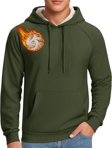 Cavva Men's Sweatshirt Sherpa Fleece Lined Warm Thermal Winter Workwear Mens Windproof Heavyweight Hoodie Pullover in Kuwait