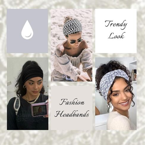 Toebeffect Floral Bandana Bandana for Women ، 4 حزم إضافية عريضة عصرية معقدة لشعر المرأة ، Boho Turban Hairbands إكسسوارات الشعر الرياضية غير الرسمية للتمرين اليوغا in Kuwait