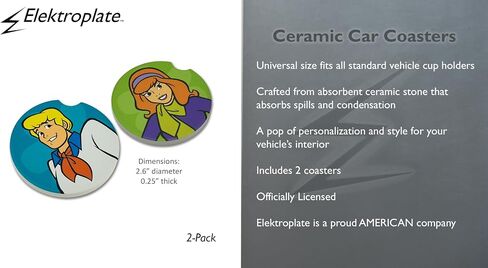 Elektroplate Officially Licensed Scooby-Doo and Shaggy Automotive Ceramic Coasters (2.6" Diameter) | Universal Fit for All Cars, Trucks, SUVs, and More | Absorbent Non-Slip Durable | Set of 2 in Saudi Arabia