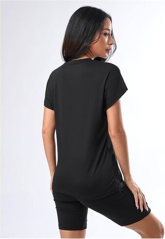 Women's 2 Piece Summer Outfits Ripped Short Dolman Sleeve T Shirts and Biker Shorts Casual Sets in Saudi Arabia