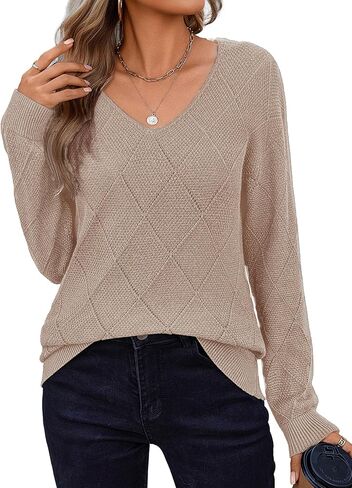 Zeagoo Womens Subens Fall 2025 Long Sleeve Knit Pullover v الرقبة خفيفة الوزن الكروشيه قمم سترة الألبان غير الرسمية in Saudi Arabia