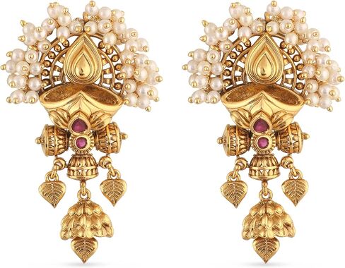 Tarinika Inca Antique Jadau Chandbali Earrings - Indian Earrings for Women | Perfect for Ethnic Occasions | Traditional Indian Jewelry | 1 Year Warranty* in Kuwait