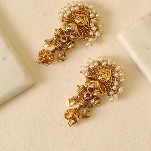 Tarinika Inca Antique Jadau Chandbali Earrings - Indian Earrings for Women | Perfect for Ethnic Occasions | Traditional Indian Jewelry | 1 Year Warranty* in Kuwait