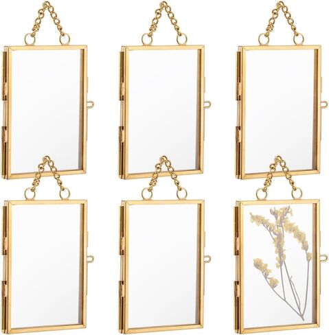OLYCRAFT 6pcs Wall Hanging Mini Photo Frames 2.6x3.7 Inch Double Glass Picture Frame Gold Folding Frame DIY Vintage Artwork Display Frames for Wall Hanging Pressed Flowers Pictures Home Decor in Saudi Arabia