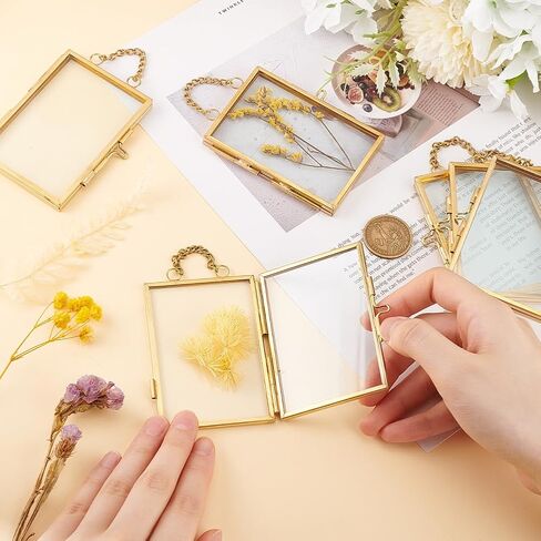 OLYCRAFT 6pcs Wall Hanging Mini Photo Frames 2.6x3.7 Inch Double Glass Picture Frame Gold Folding Frame DIY Vintage Artwork Display Frames for Wall Hanging Pressed Flowers Pictures Home Decor in Saudi Arabia