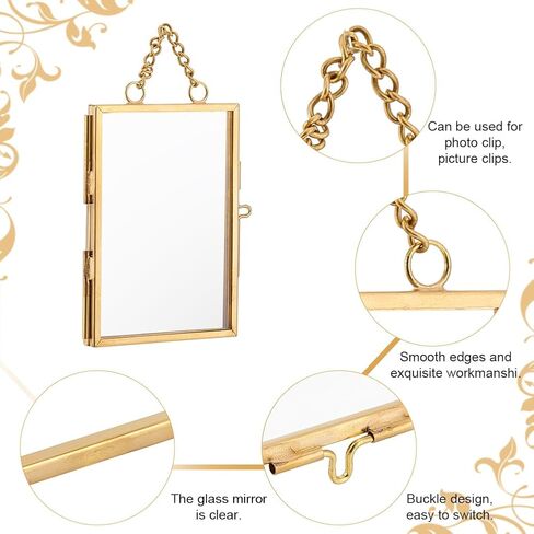 OLYCRAFT 6pcs Wall Hanging Mini Photo Frames 2.6x3.7 Inch Double Glass Picture Frame Gold Folding Frame DIY Vintage Artwork Display Frames for Wall Hanging Pressed Flowers Pictures Home Decor in Saudi Arabia