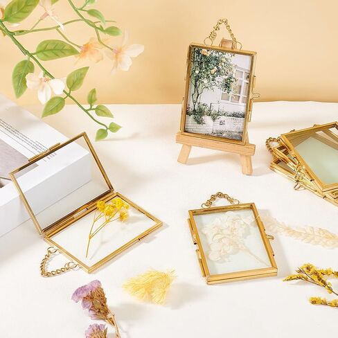 OLYCRAFT 6pcs Wall Hanging Mini Photo Frames 2.6x3.7 Inch Double Glass Picture Frame Gold Folding Frame DIY Vintage Artwork Display Frames for Wall Hanging Pressed Flowers Pictures Home Decor in Saudi Arabia