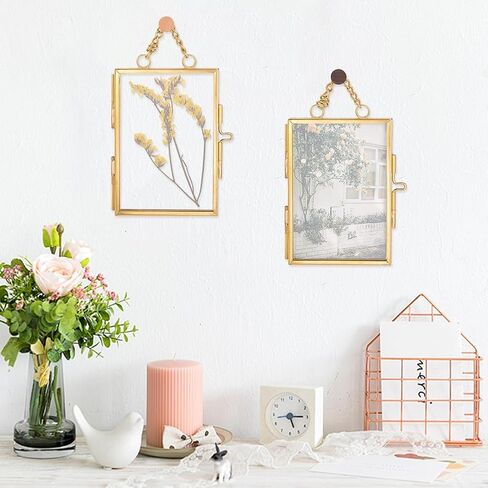OLYCRAFT 6pcs Wall Hanging Mini Photo Frames 2.6x3.7 Inch Double Glass Picture Frame Gold Folding Frame DIY Vintage Artwork Display Frames for Wall Hanging Pressed Flowers Pictures Home Decor in Saudi Arabia