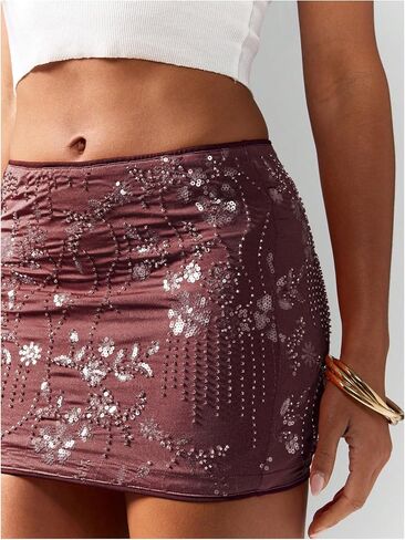 Floerns Women's Floral Sequin Bodycon Mini Skirt Sparkly Low Rise Night Out Skirts in Saudi Arabia