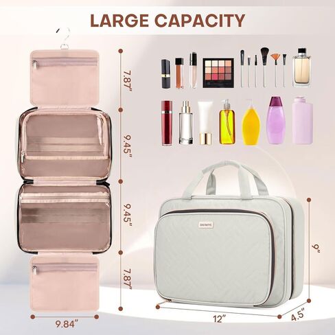 8L Travel Toiletry Bag with Jewelry Organizer for Women - 2.1 GAL Water-resistant Makeup Cosmetic Bag With Hanging Hook for Accessories Shampoo Full-size Container, Black in Saudi Arabia