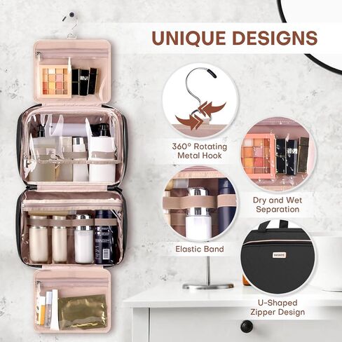 حقيبة زينة للوحدة زينة سفر 8L مع منظم المجوهرات للنساء-2.1 GAL GAL COSMET COSMETIC BAG مع ربط شامبو بحجم كامل الحجم ، أسود ، أسود in Kuwait