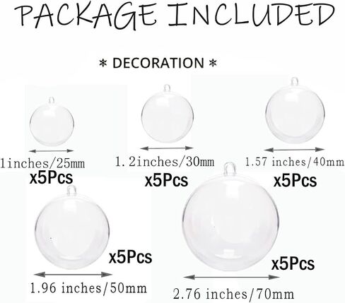 50pcs Clear Plastic Fillable Ornaments,Transparent DIY Craft Ball,Clear DIY Christmas Ornament 4 Different Sizes for Wedding,Party,Home Decor in Kuwait