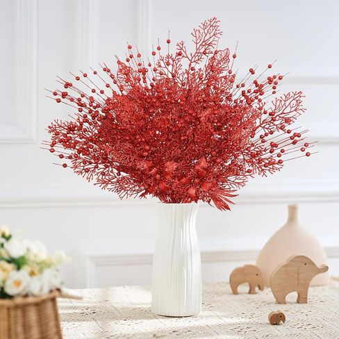 28 حزمة الذهب شجرة عيد الميلاد الحلي الزهور الاصطناعية بريق التوت فروع الجذعية شجرة عيد الميلاد يختار الأغصان بخاخ شجرة عيد الميلاد زينة لمزهرية حشو إكليل عطلة حفل زفاف ديكور in Kuwait