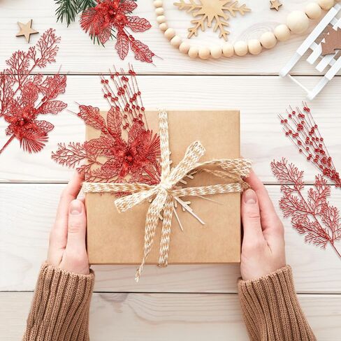 28 حزمة الذهب شجرة عيد الميلاد الحلي الزهور الاصطناعية بريق التوت فروع الجذعية شجرة عيد الميلاد يختار الأغصان بخاخ شجرة عيد الميلاد زينة لمزهرية حشو إكليل عطلة حفل زفاف ديكور in Kuwait